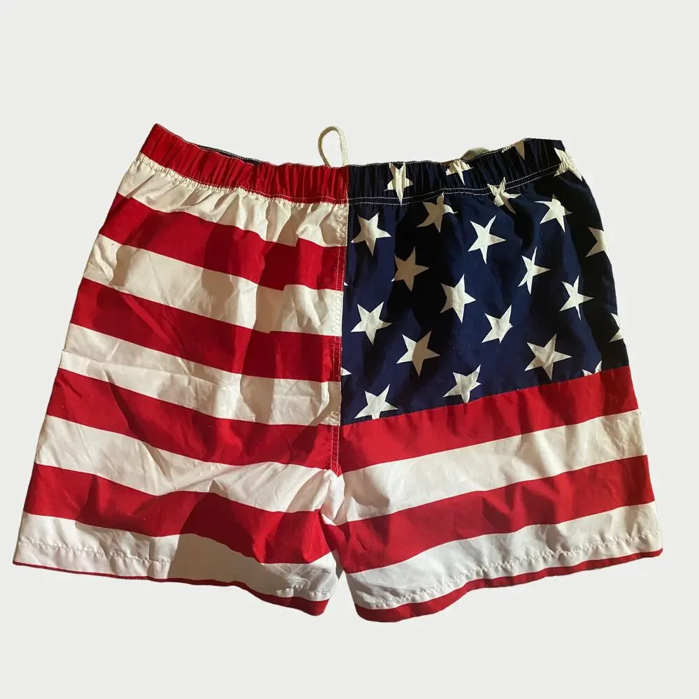 Faded Glory Mens XL 40-42 Red White Blue Swim Mesh Lined Swim Trunks